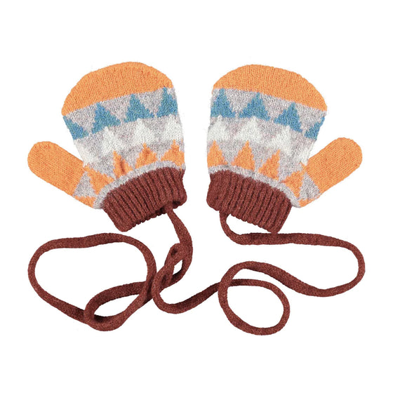 Kid's Orange & Concrete Triangle Mittens on a String