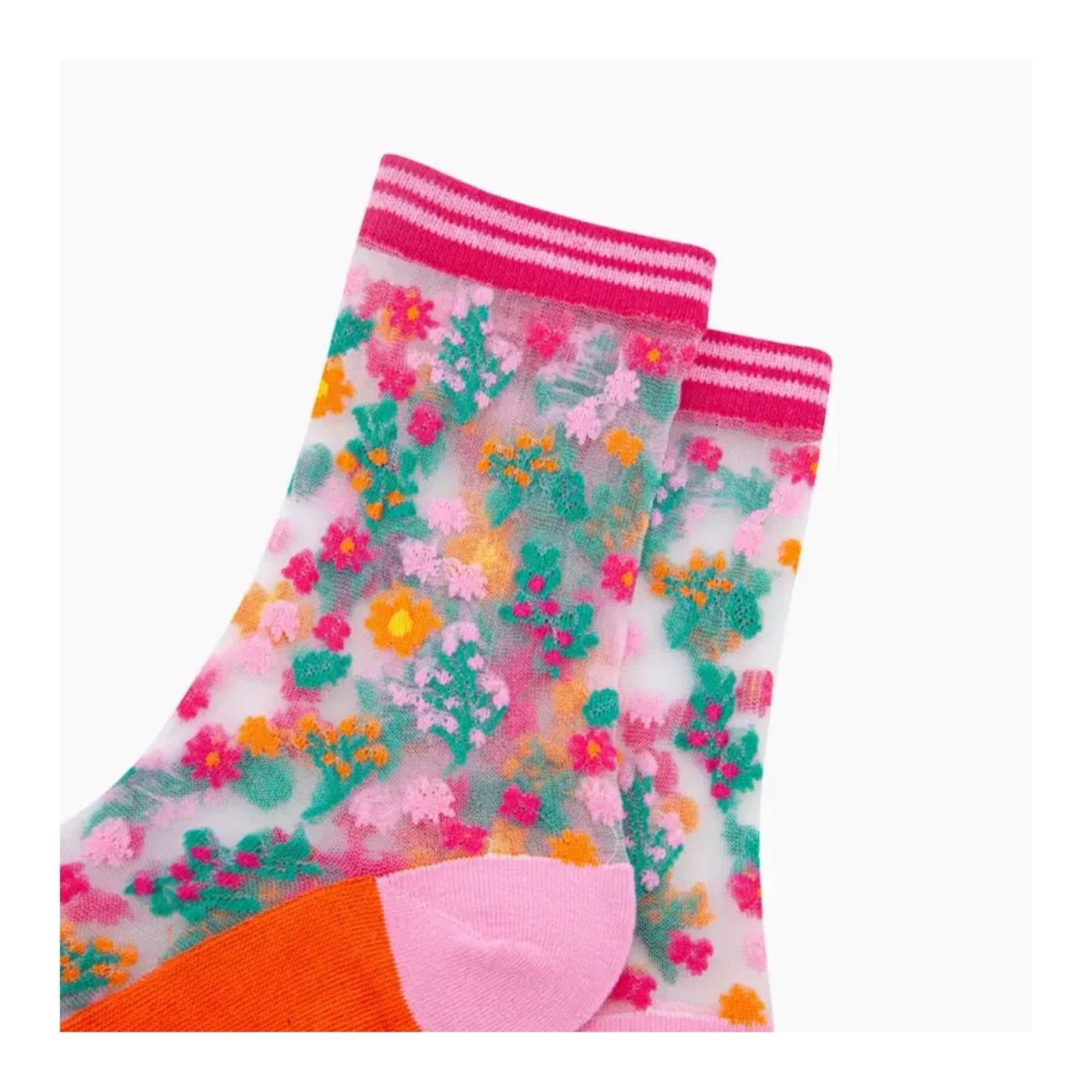Orange & Pink Floral Sheer Socks