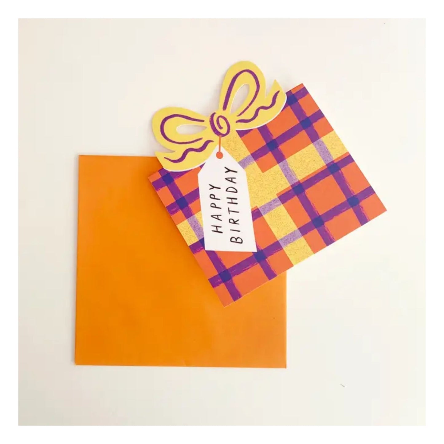 Orange & Yellow Check Birthday Present Card