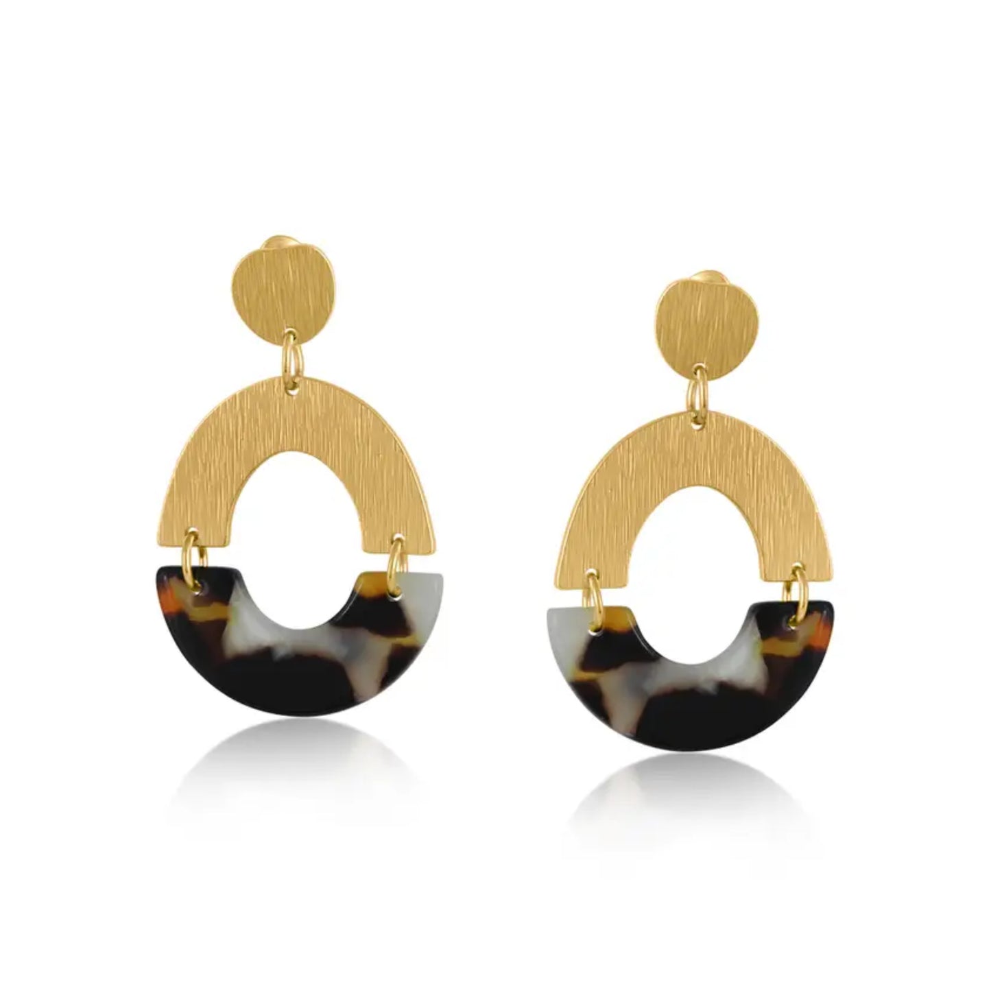 Orange and Black Resin and Brass Oval Drop Earrings