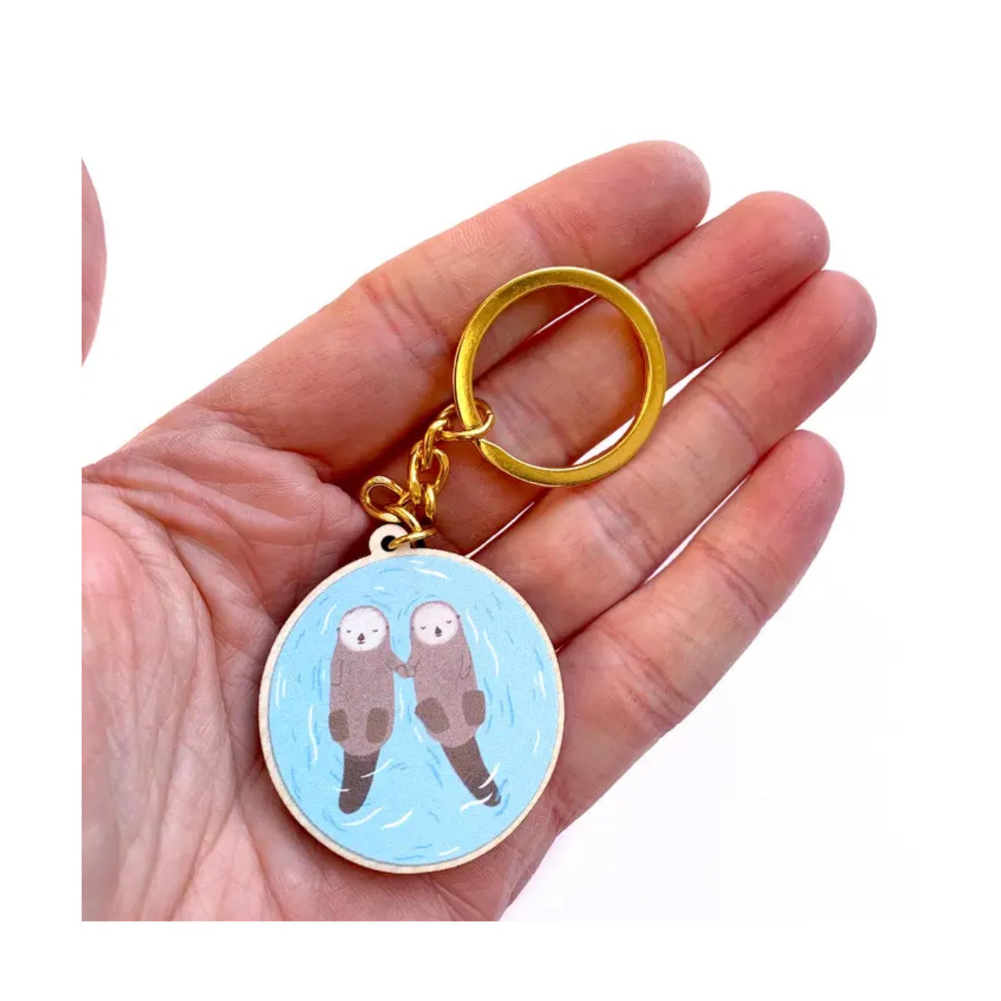 Sea Otters Wooden Keyring