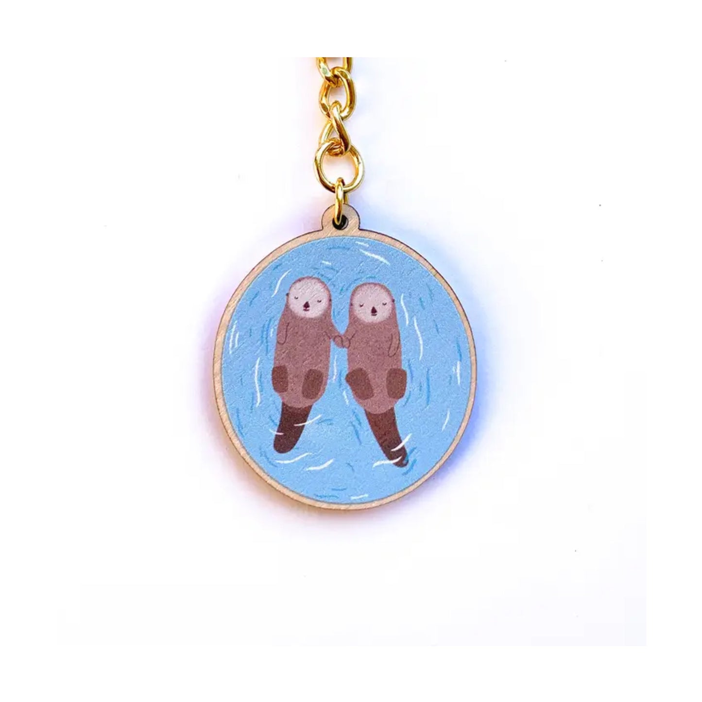 Sea Otters Wooden Keyring