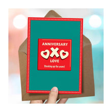  A bold, brilliantly illustrated anniversary card by The Typecast Gallery. It takes inspiration from the Oxo packaging with the words "Anniversary, Oxo Love, Stocking Up the Years". A cute anniversary card for whoever you're stocking up the years with.&nbsp;