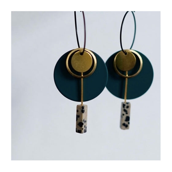 Circle Pendulum Earrings with Dalmatian Jasper