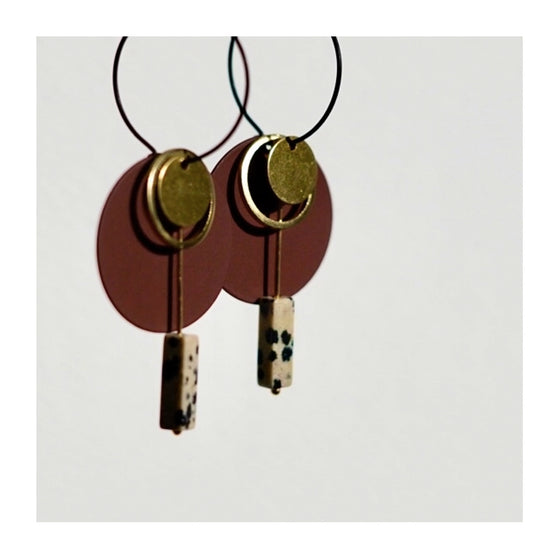 Circle Pendulum Earrings with Dalmatian Jasper