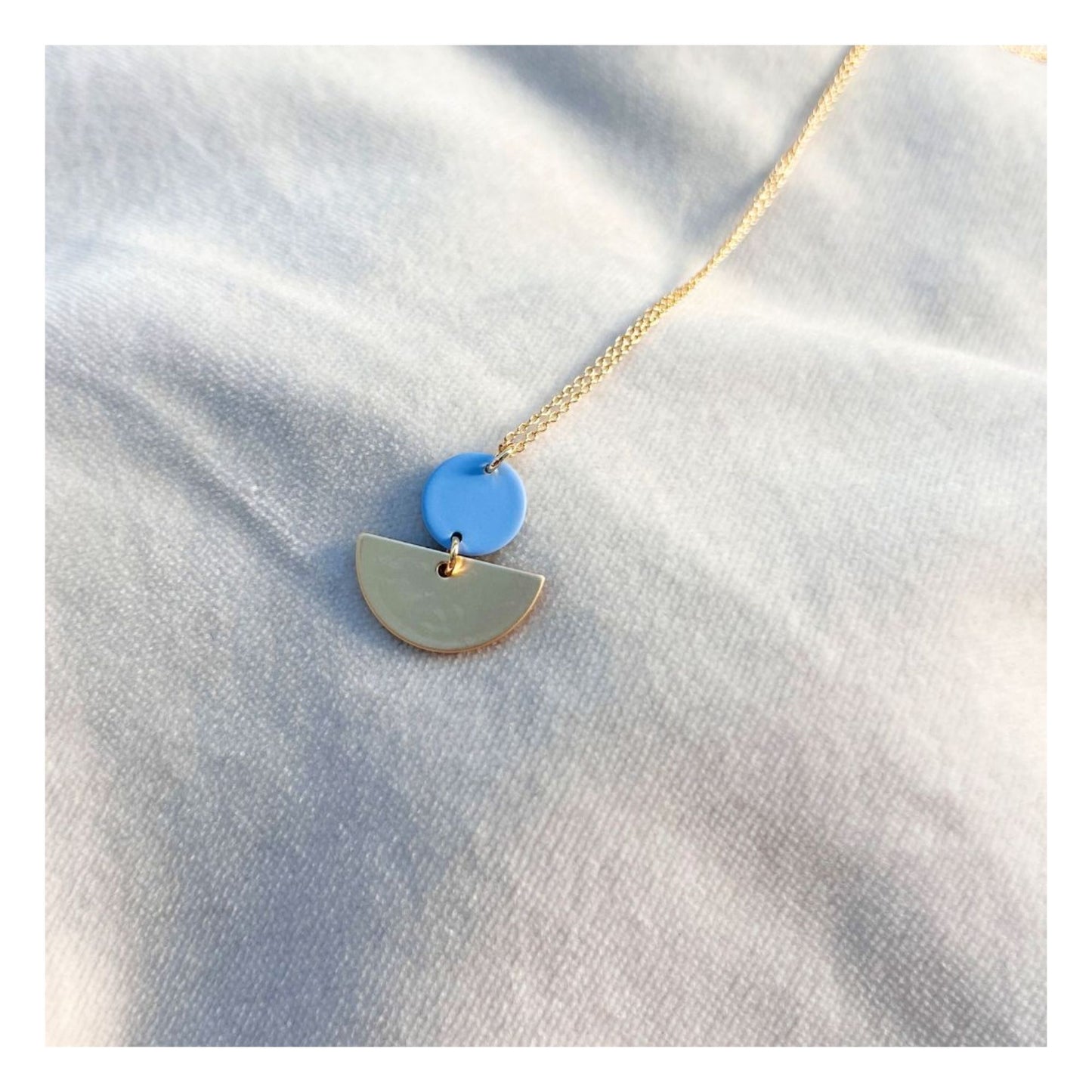 Periwinkle Disc & Gold Half Circle Necklace