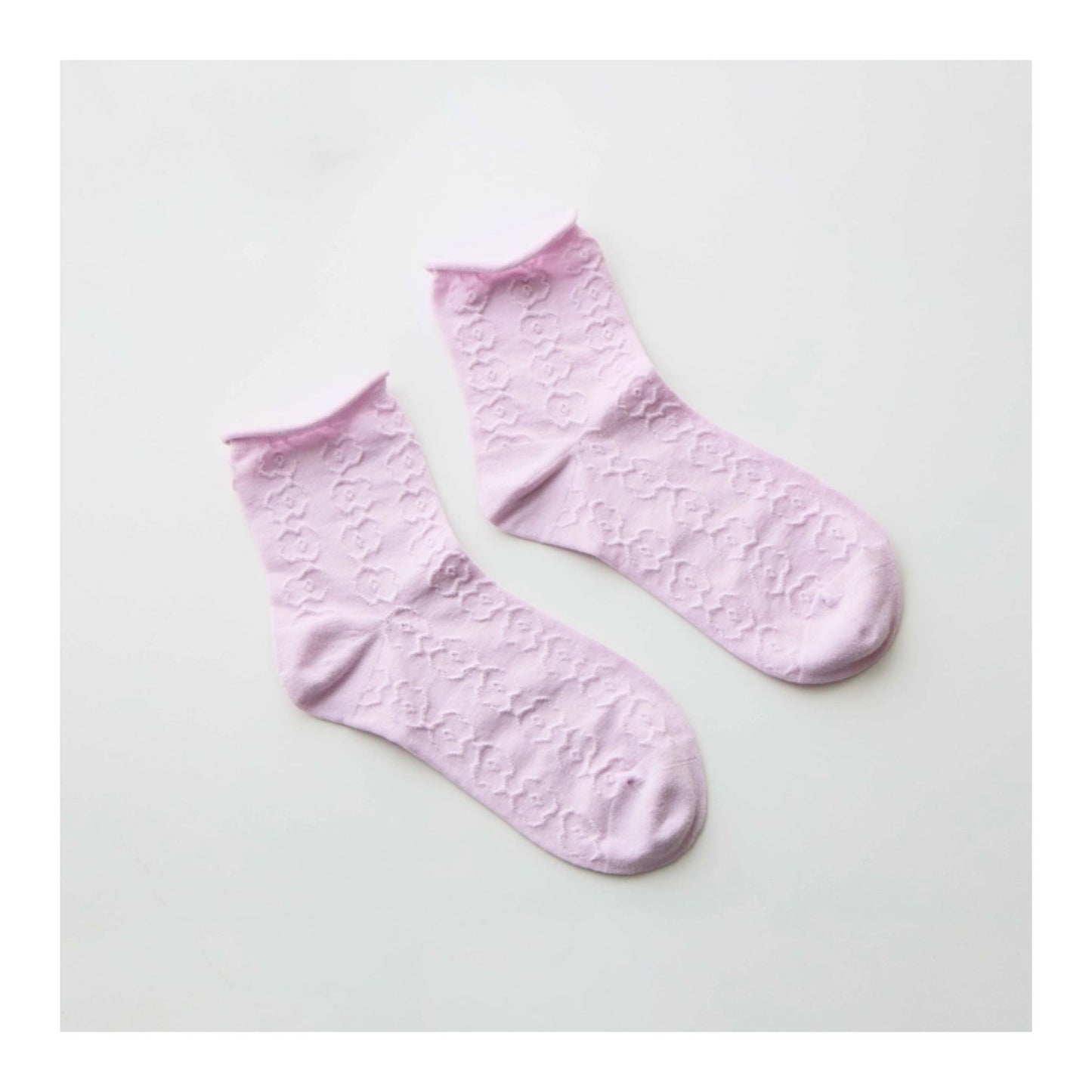 Pink Cotton Floral Crew Socks