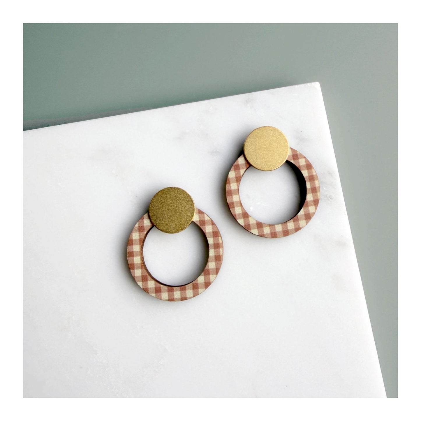 Pink Gingham Ring Stud Earrings