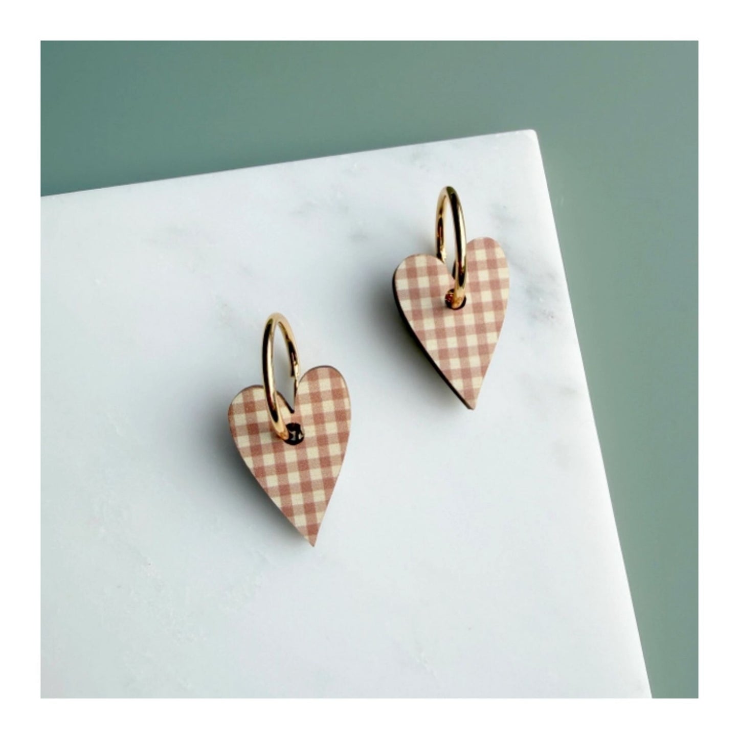 Pink Gingham Heart Hoop Earrings