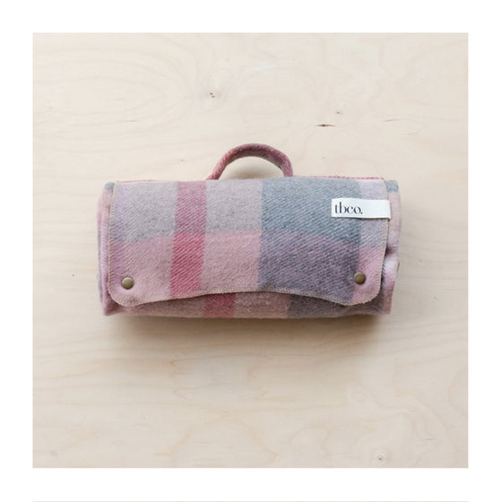 Pink Patchwork Check Recycled Wool Small Picnic Blanket