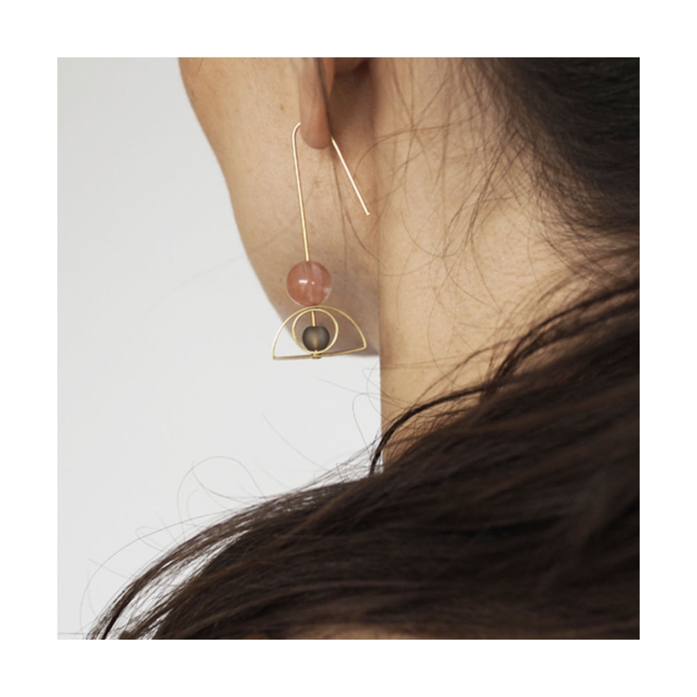 
                  
                    Pink & Grey Bead Brass Arch Earrings
                  
                