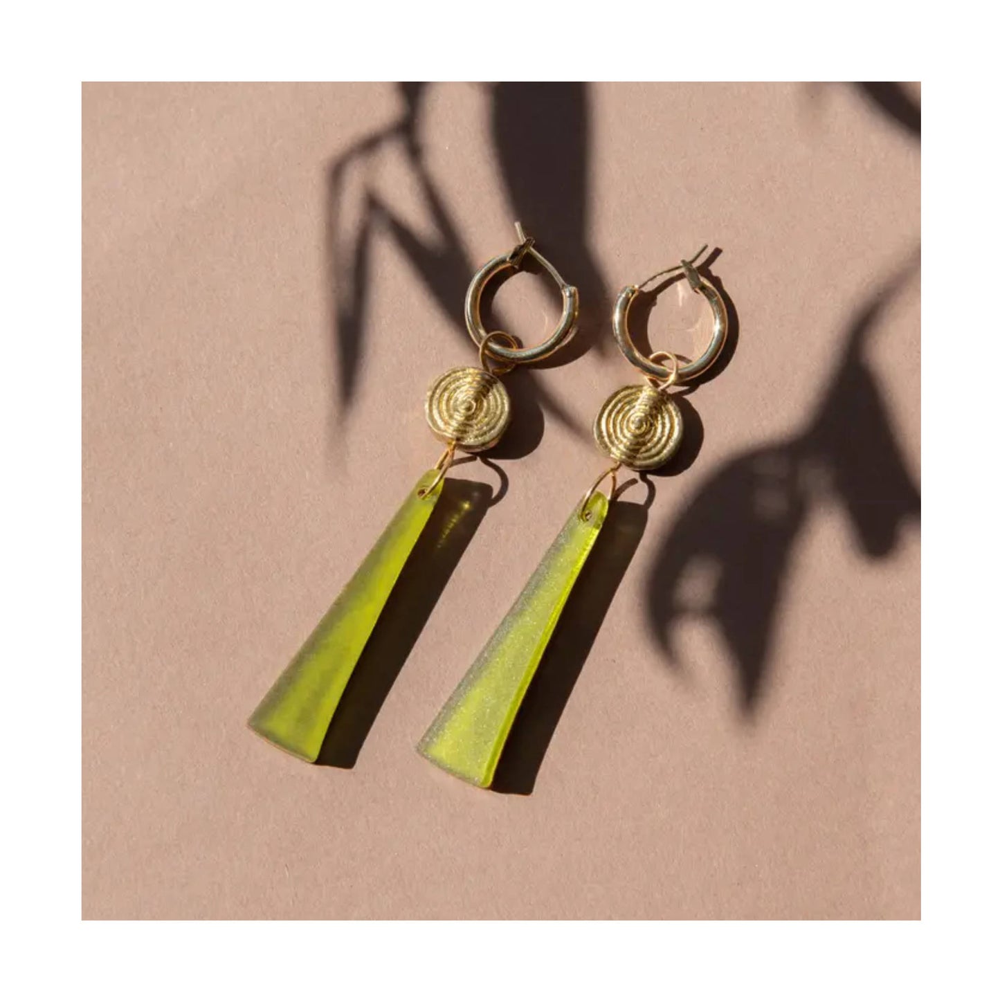 Power Drop Hoop Earrings - Moss Green