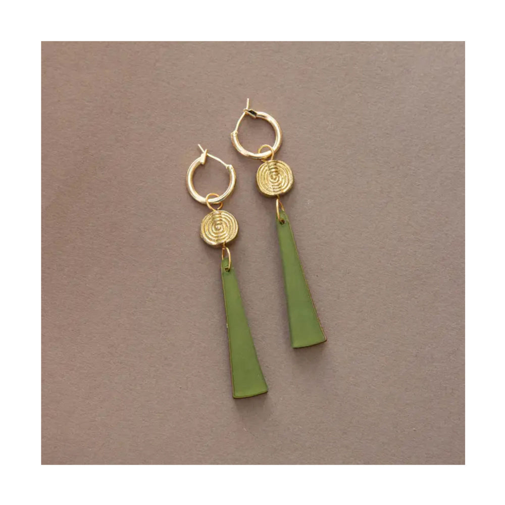 Power Drop Hoop Earrings - Moss Green
