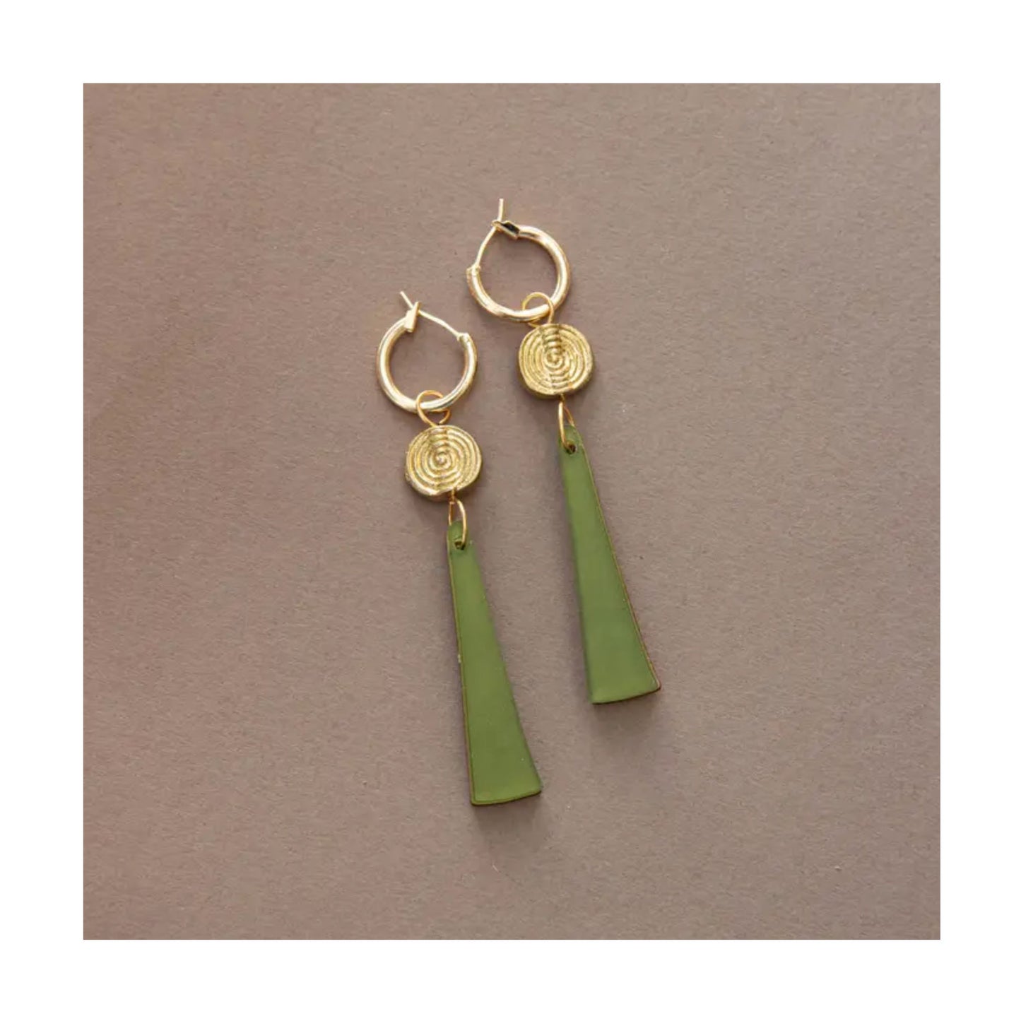 Power Drop Hoop Earrings - Moss Green