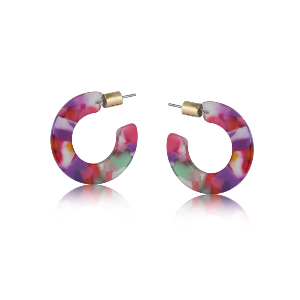 Pink and Purple Colourful Resin Hoop Earrings