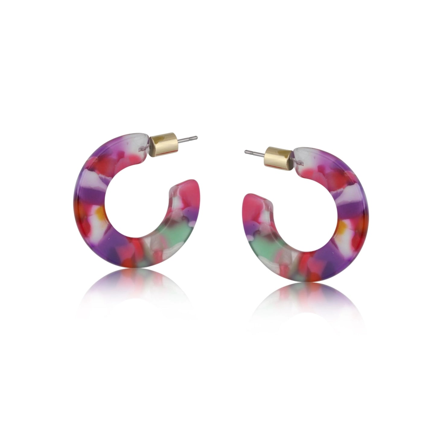 Pink and Purple Colourful Resin Hoop Earrings