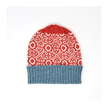  Red and Lichen Blue Patterned Hat