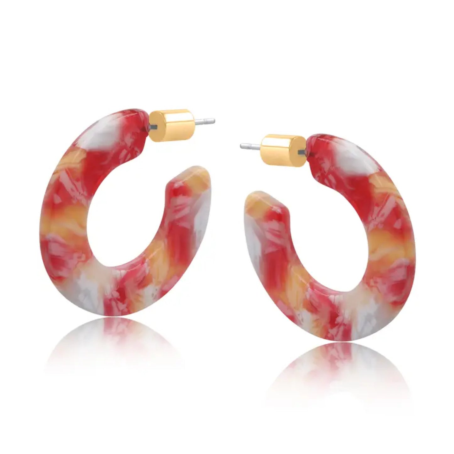 Red and Yellow Resin Hoop Earrings