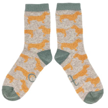  Women's Sausage Dog Lambswool Ankle Socks in Green