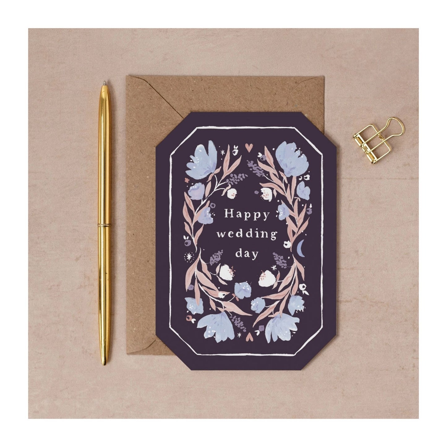 Gem Shaped Floral Wedding Card
