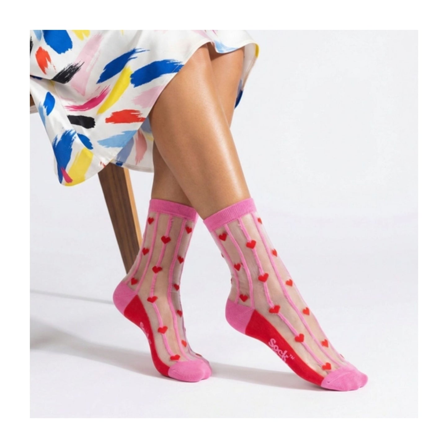 Hearts Stripes Sheer Socks