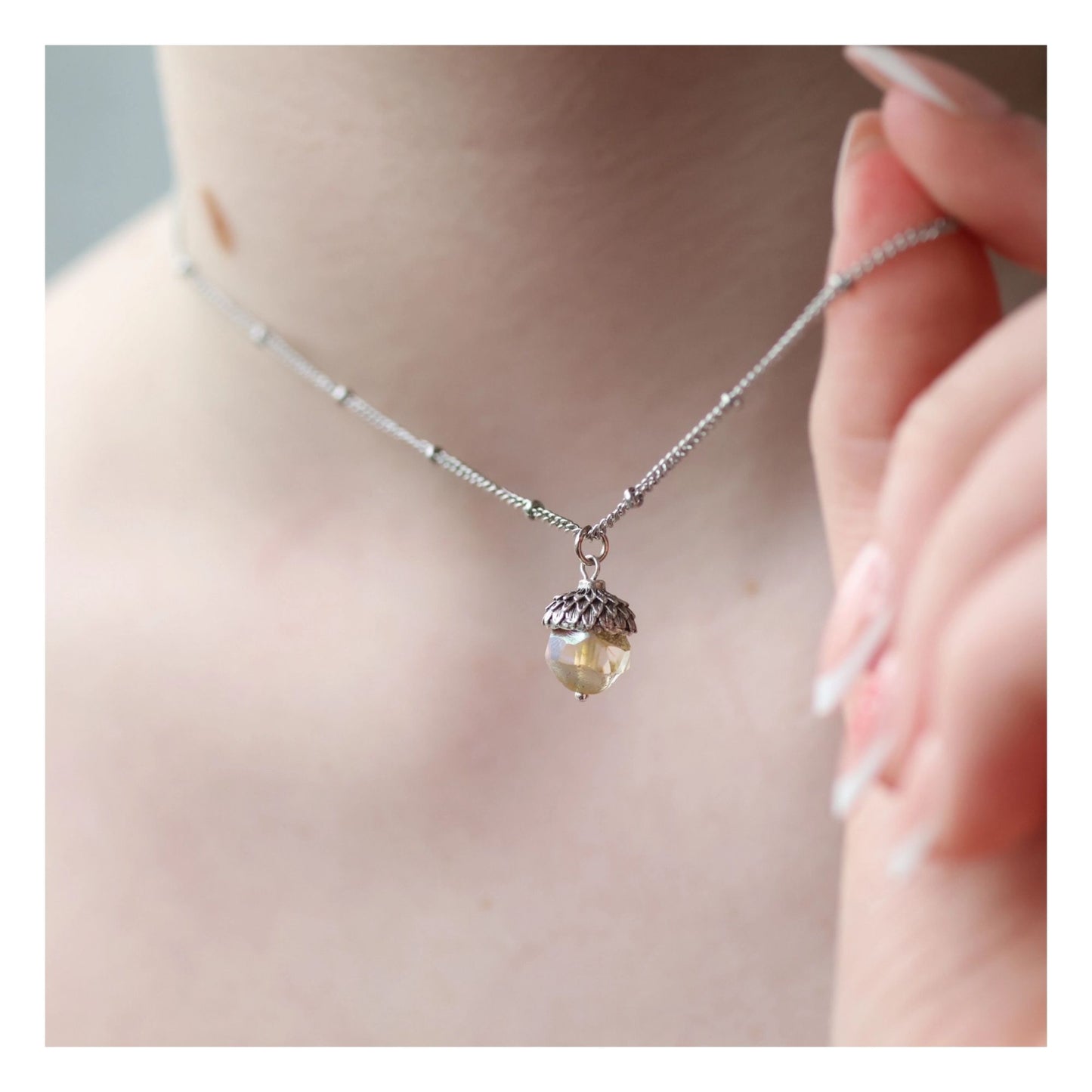 Silver & Glass Acorn Necklace