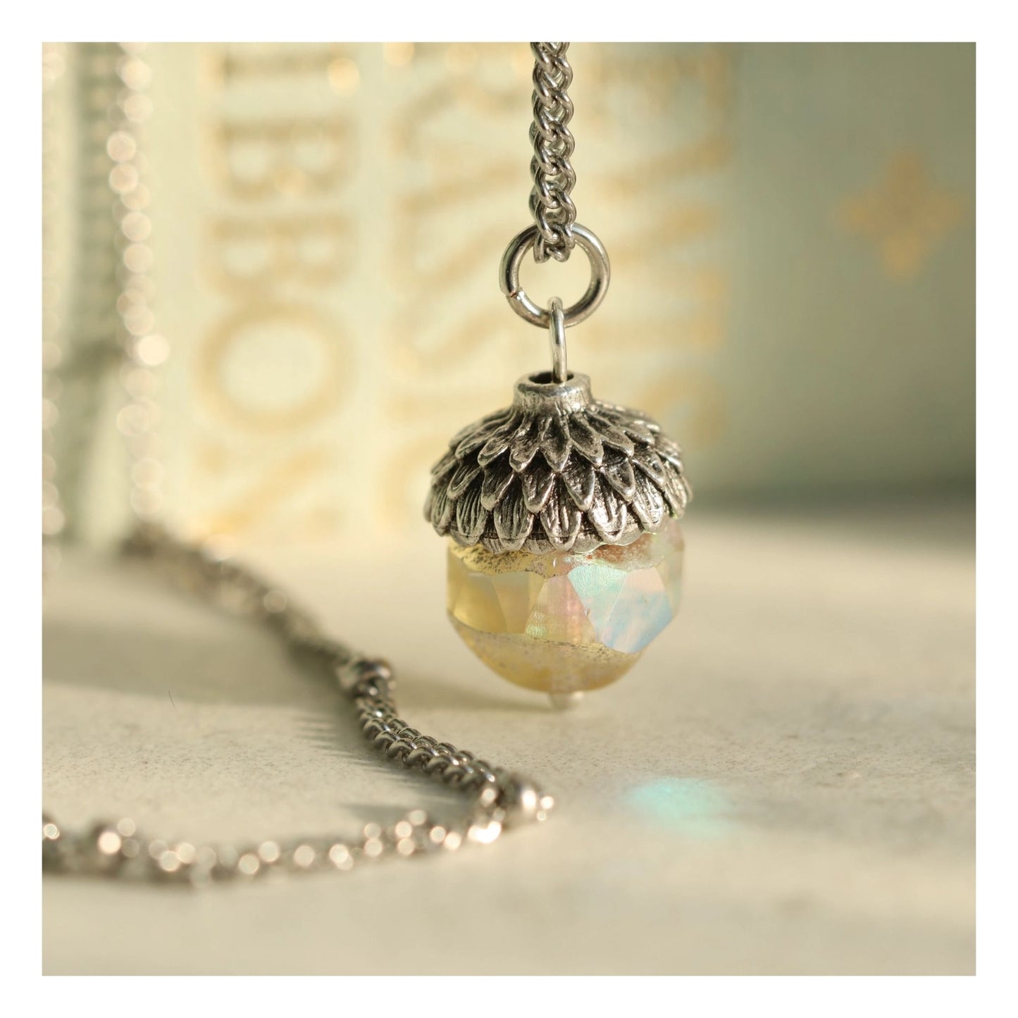 Silver & Glass Acorn Necklace