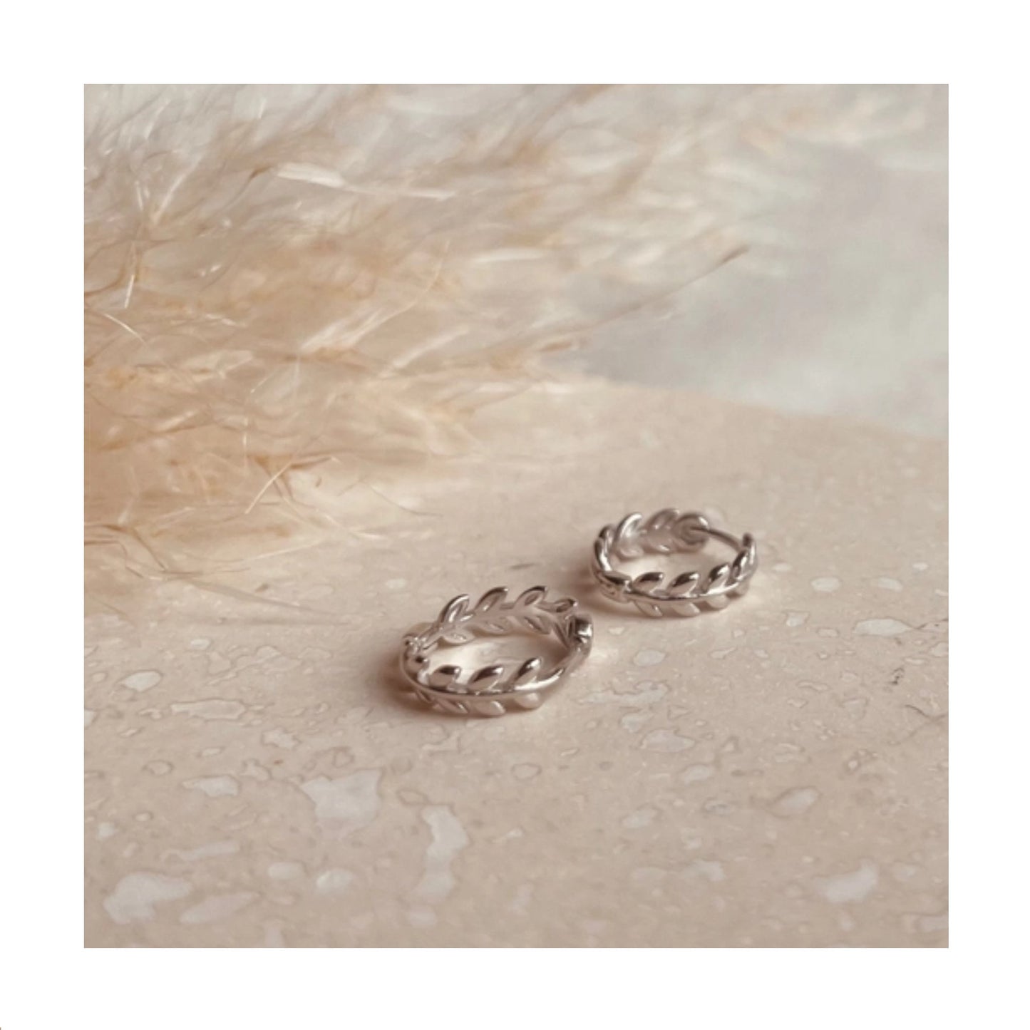 Silver Leaf Hoop Earrings