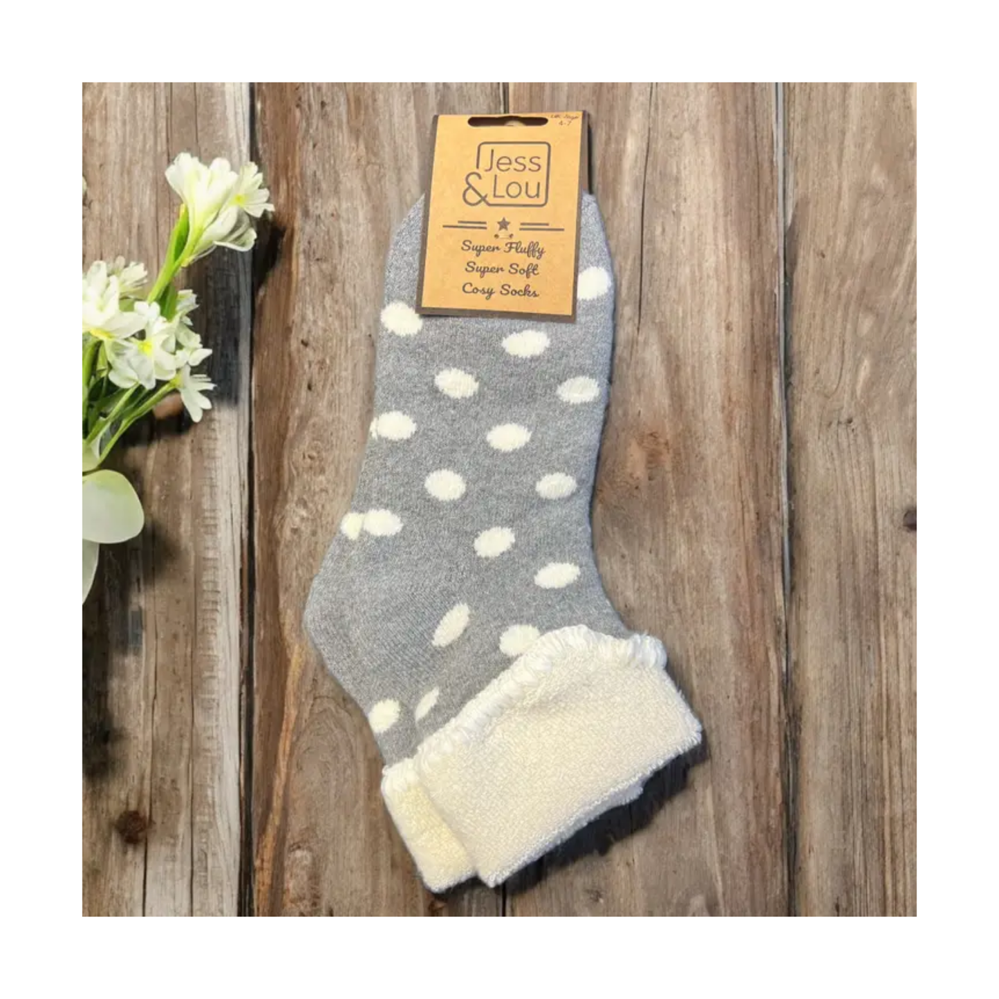 Grey Spot Cuff Socks