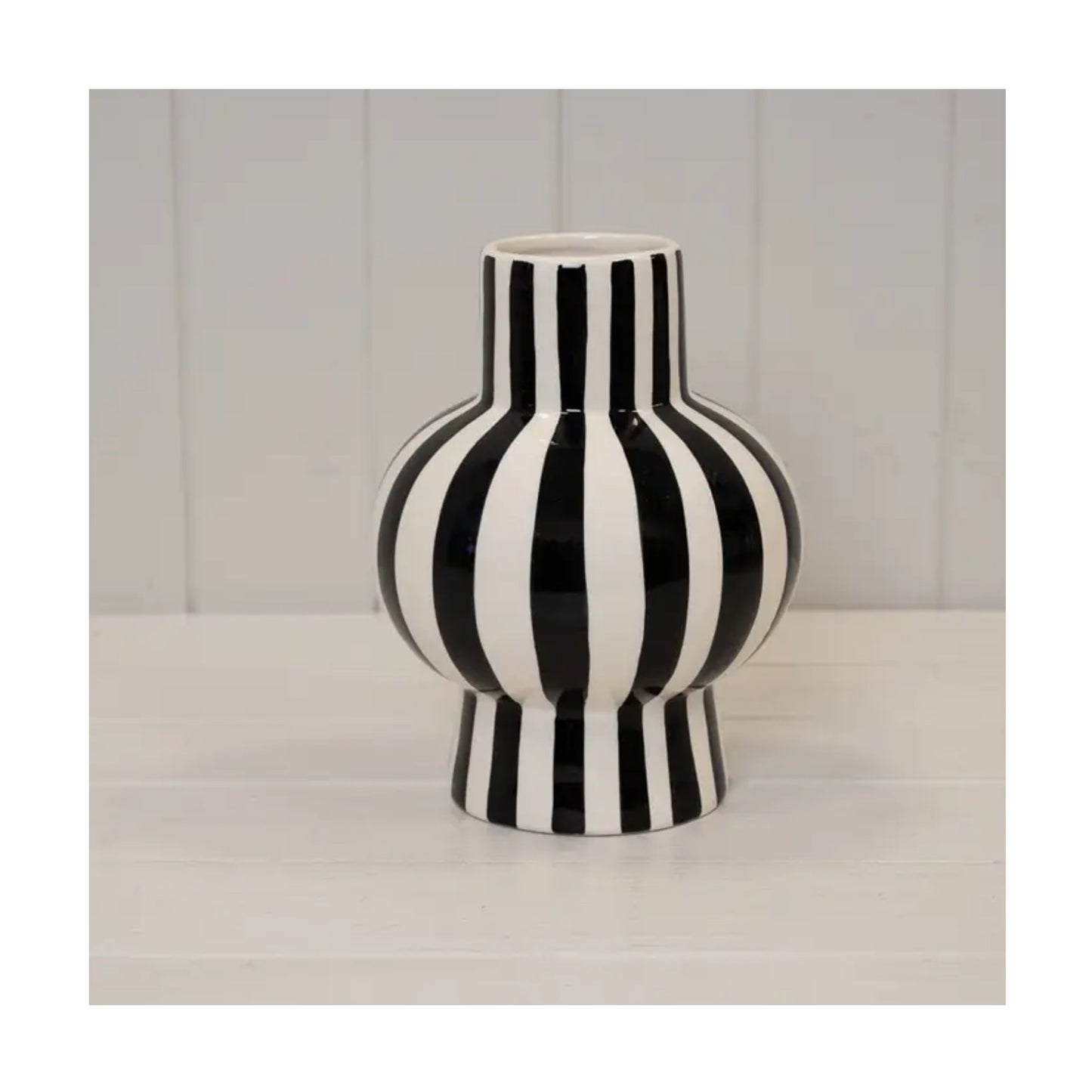 Black and White Striped Bulb Vase