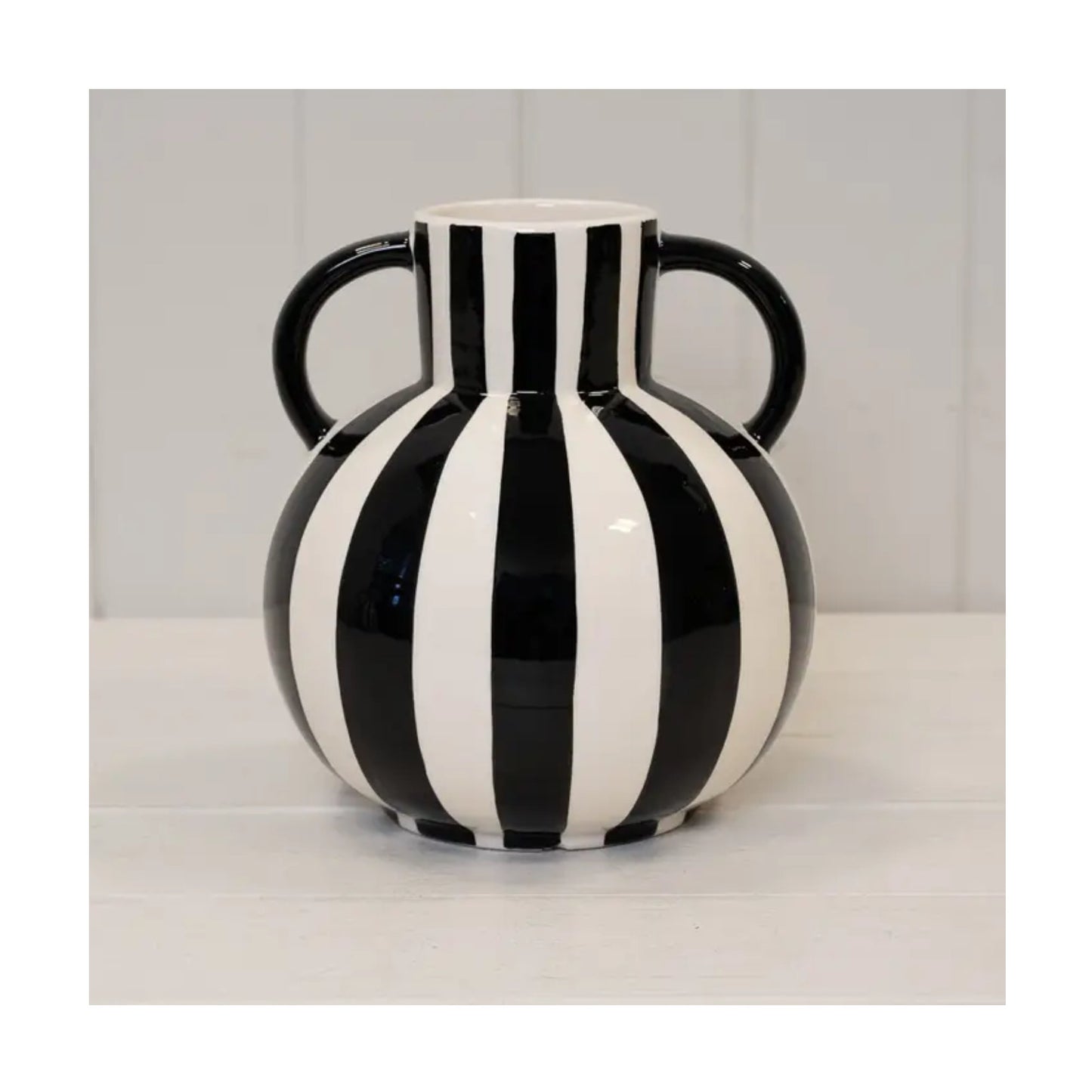 Black and White Striped Handled Vase