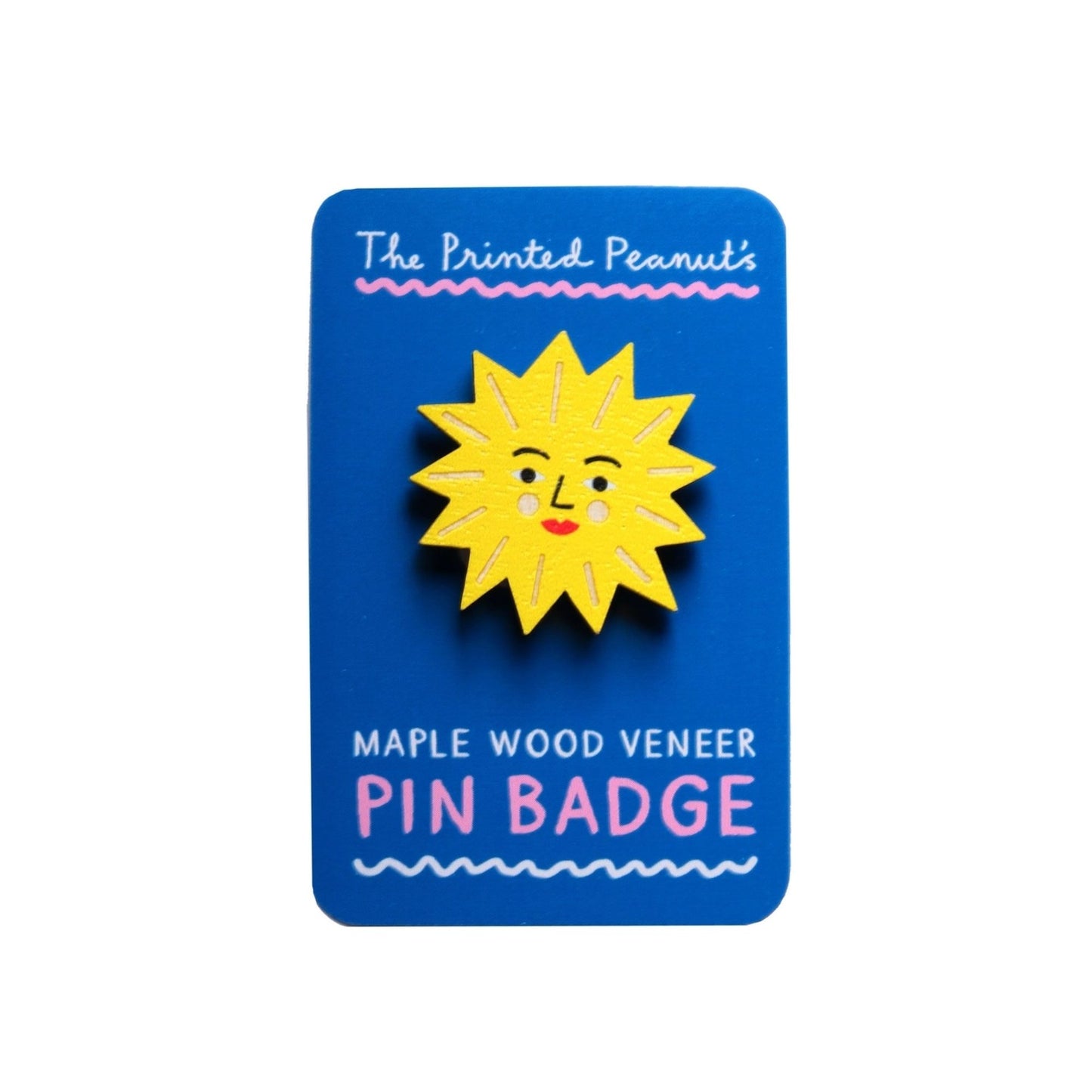 Sun Printed Wooden Pin Badge