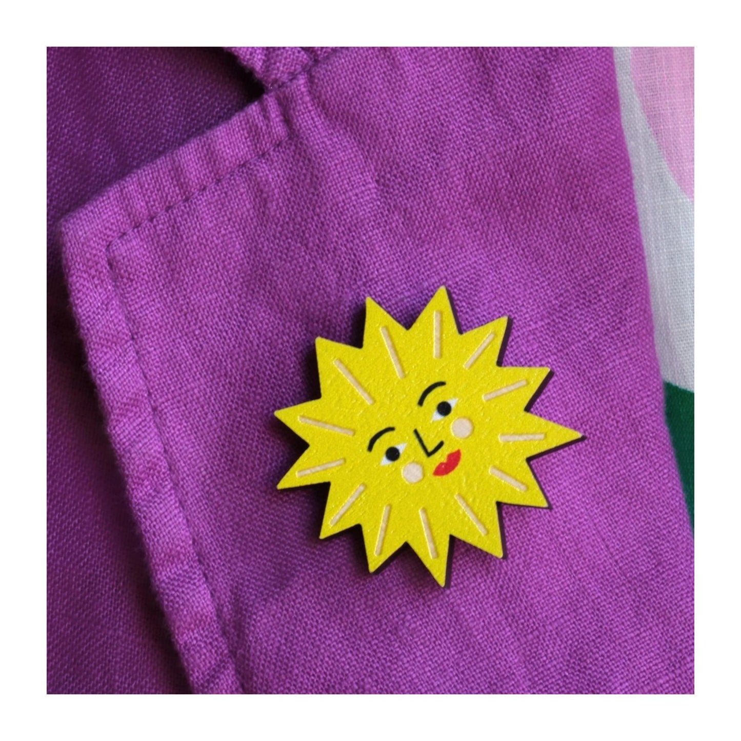 Sun Printed Wooden Pin Badge