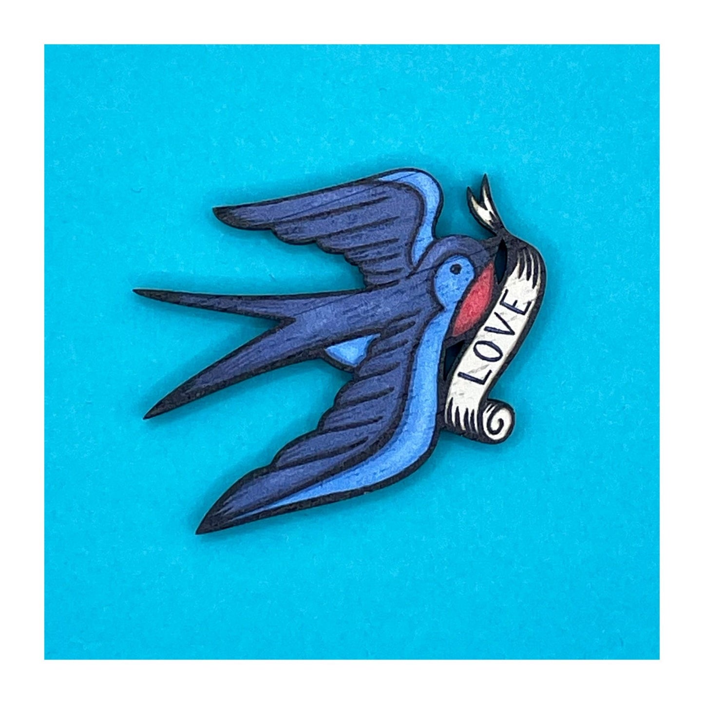 Swallow Tattoo Style Wooden Brooch