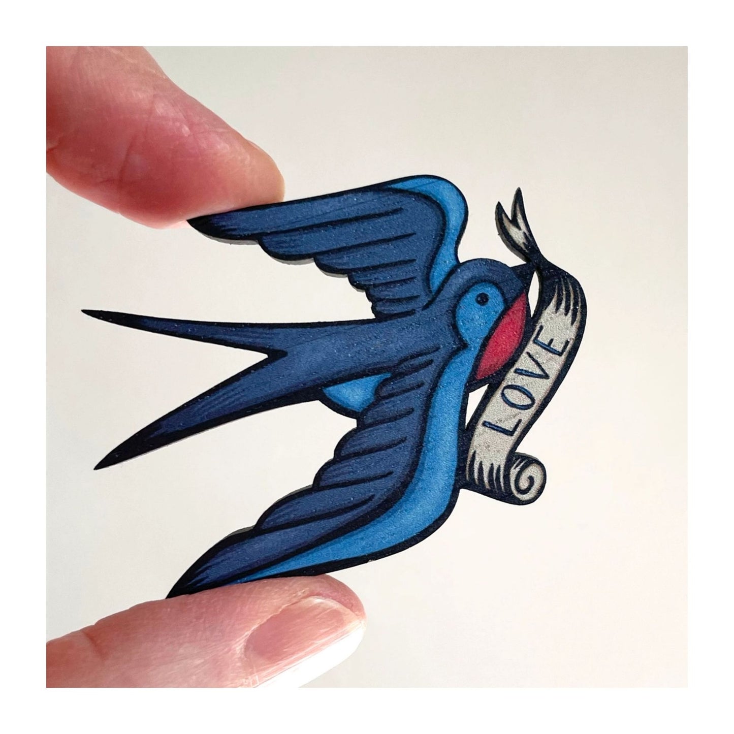 Swallow Tattoo Style Wooden Brooch