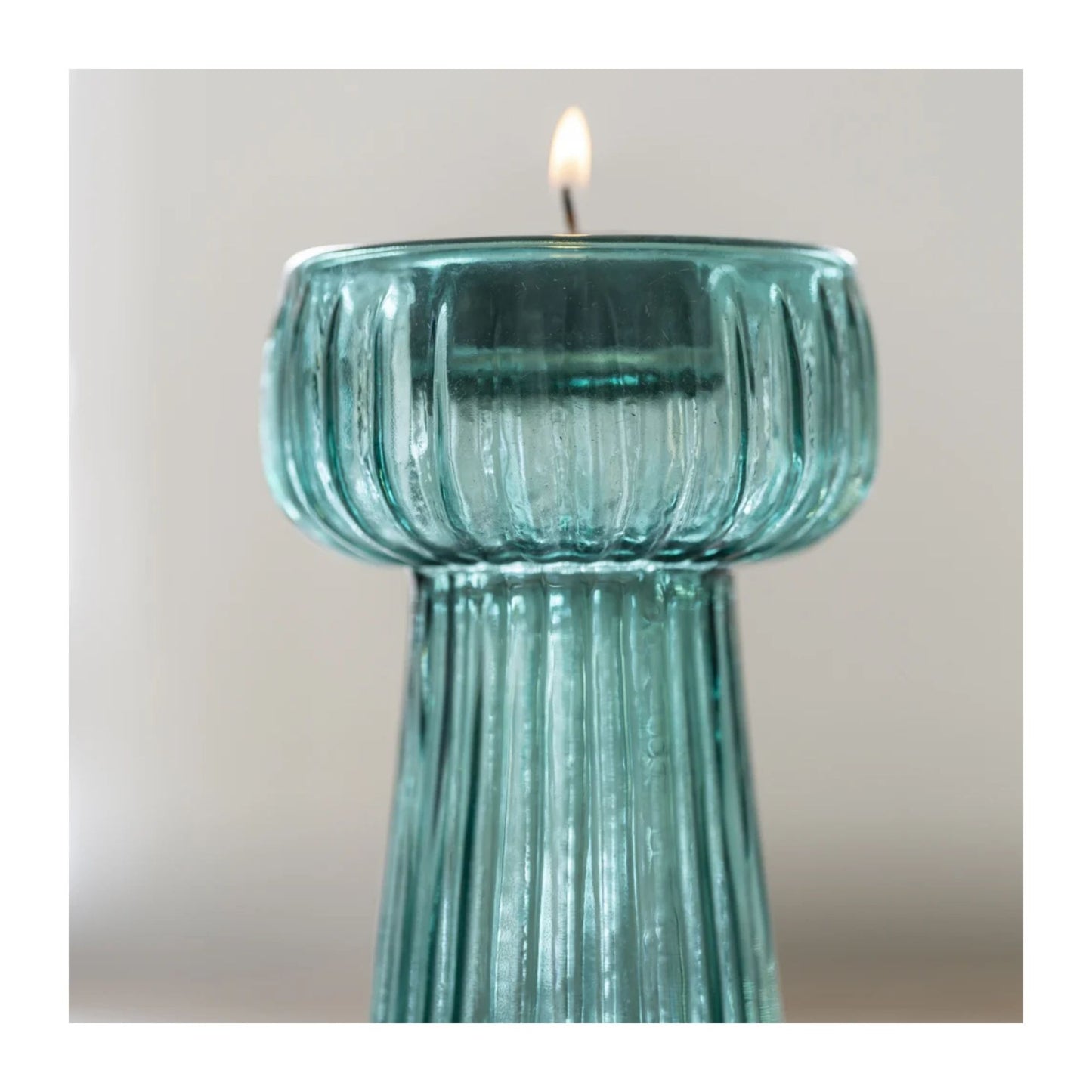 Tall Smokey Green Glass T-light Holder