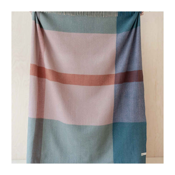 Teal Herringbone Offset Check Recycled Wool Blanket