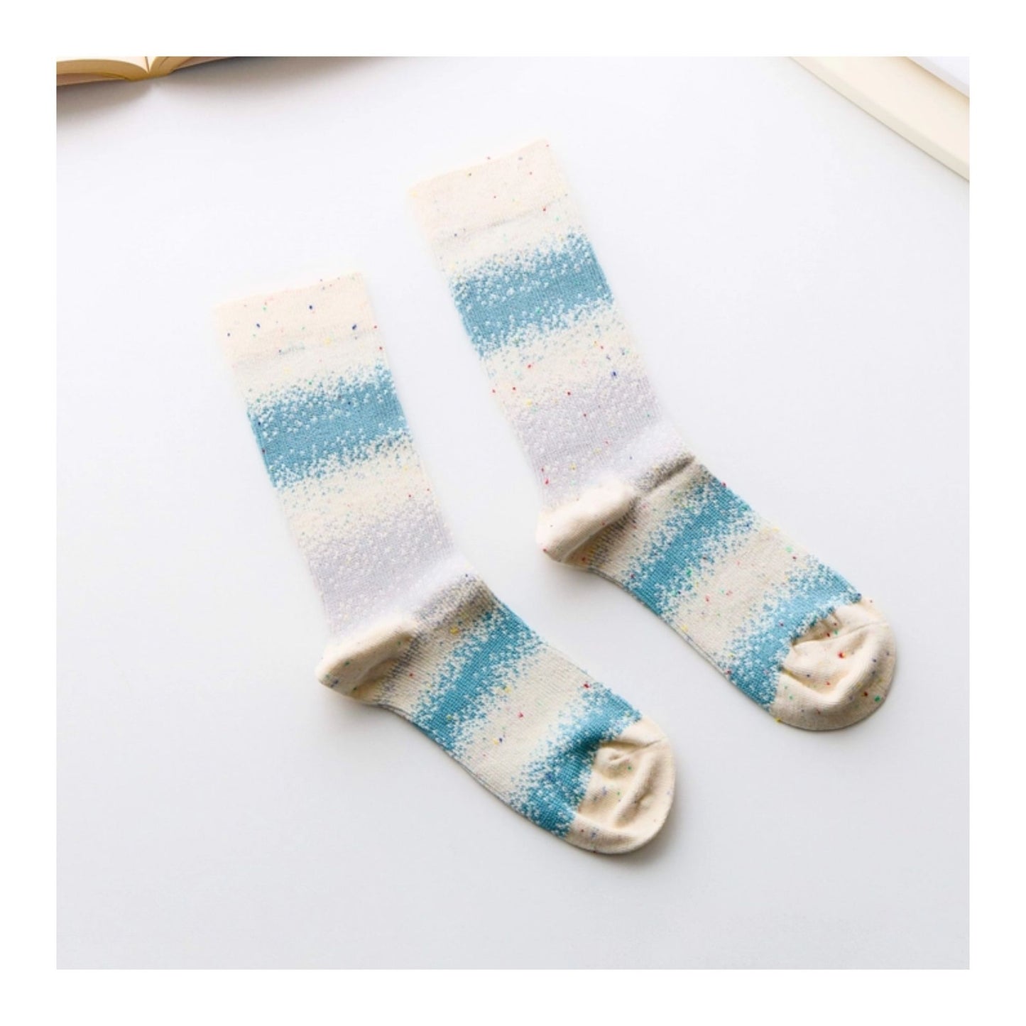 Teal Stardust Stripe Cotton Crew Socks