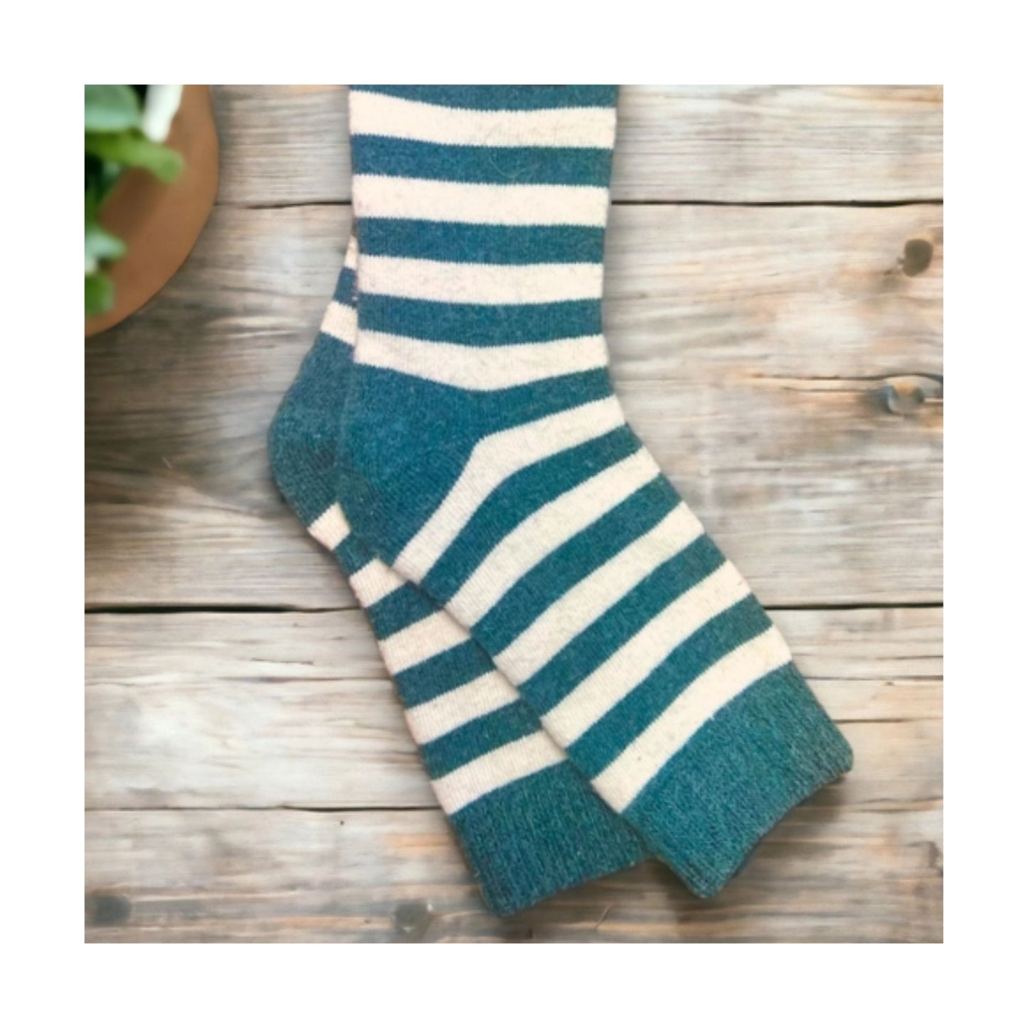 Teal & Cream Striped Socks