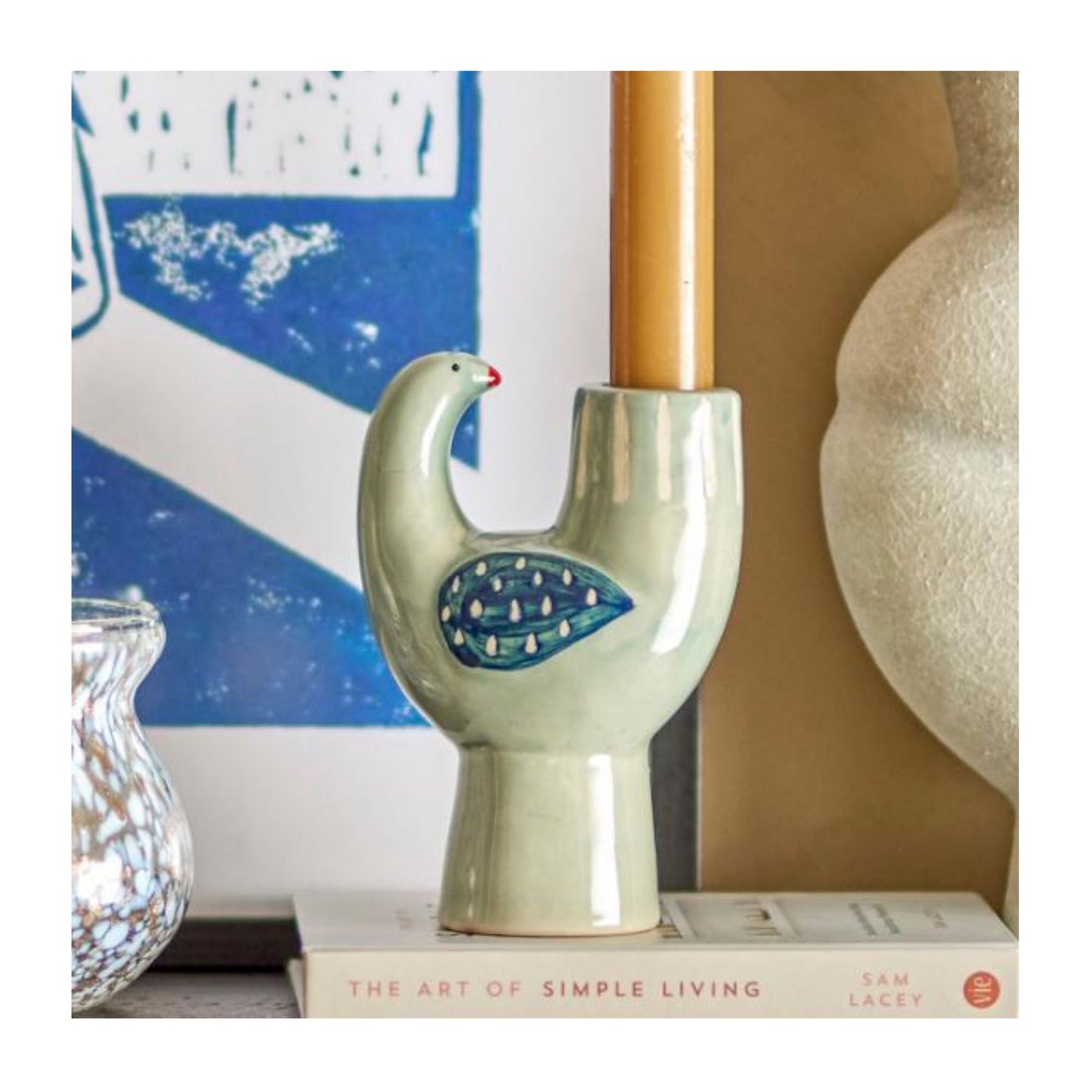 Blue Trudy Bird Candle Holder