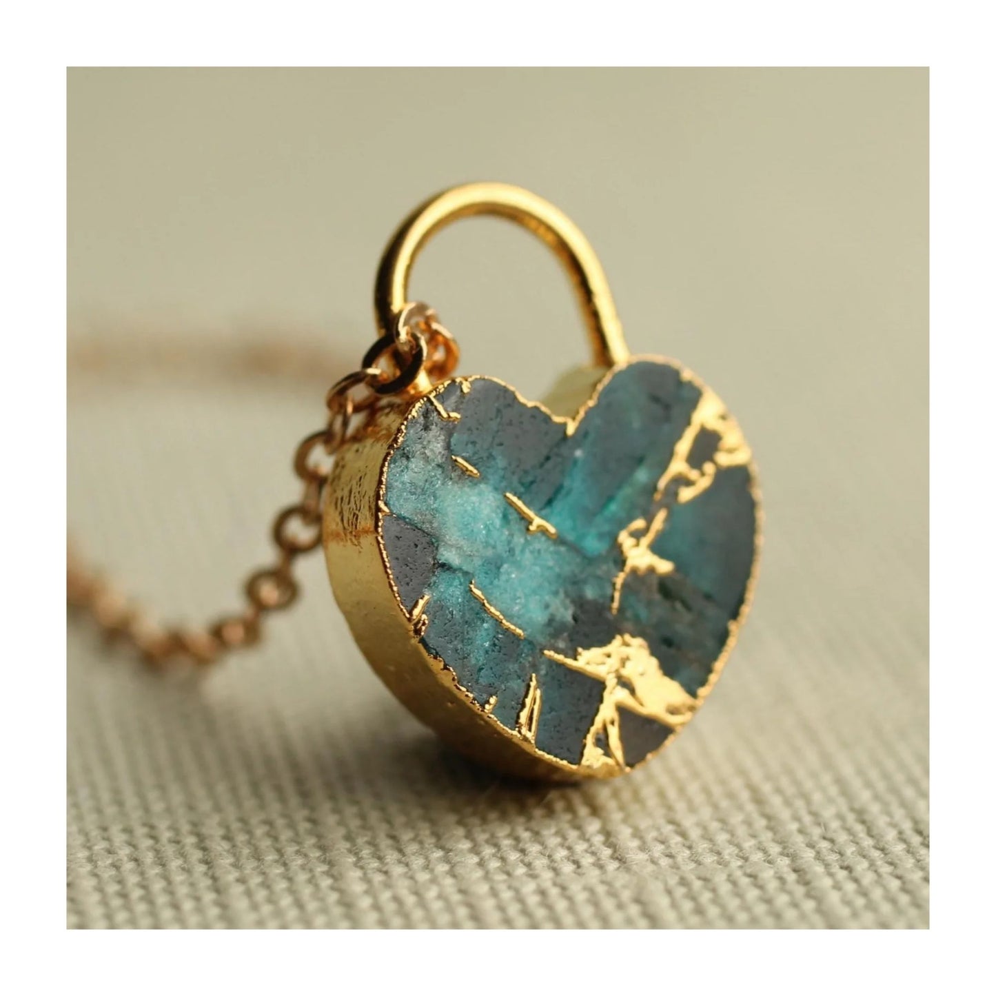 Turquoise Padlock Heart Gemstone Necklace