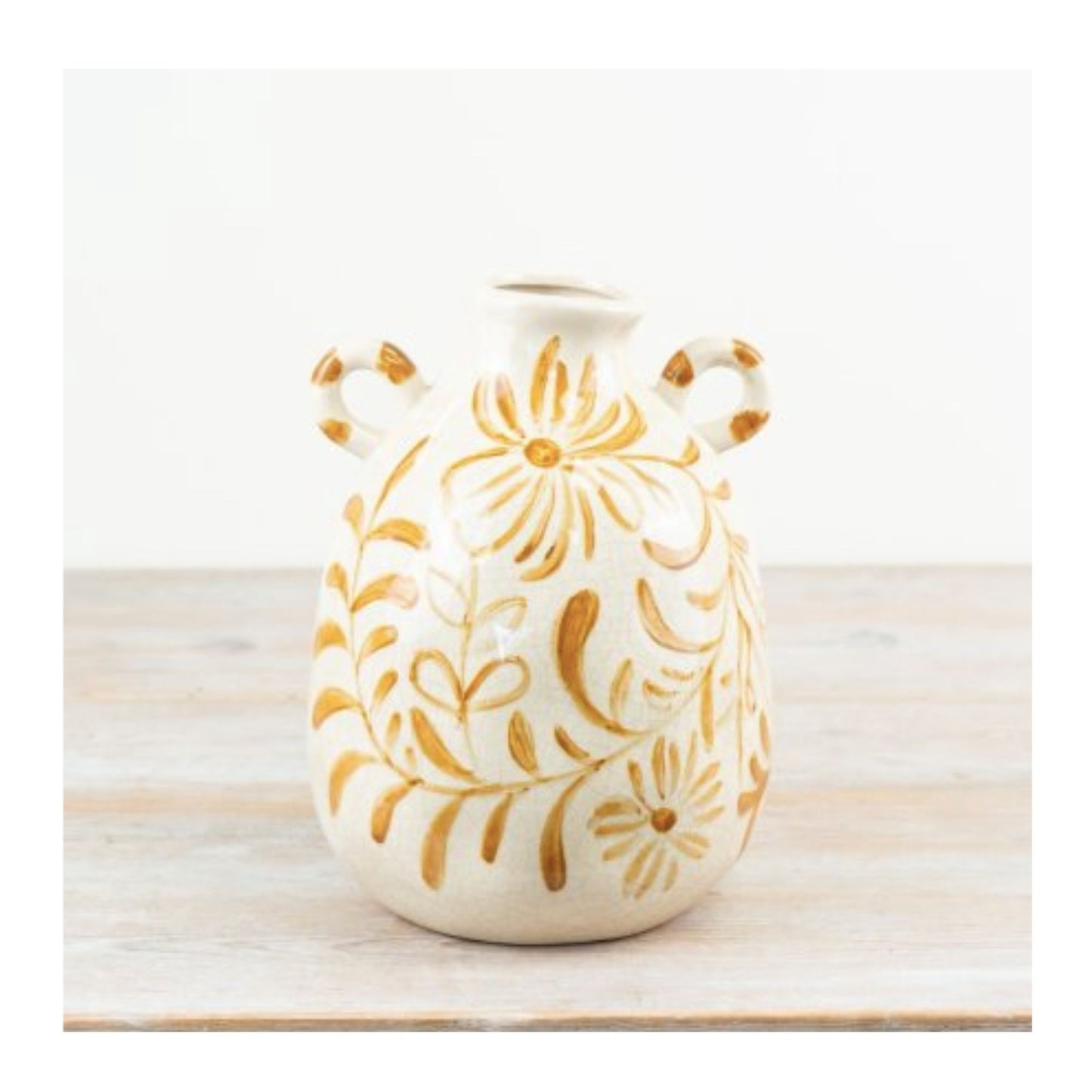 Handpainted Floral Ceramic Vase with Handles