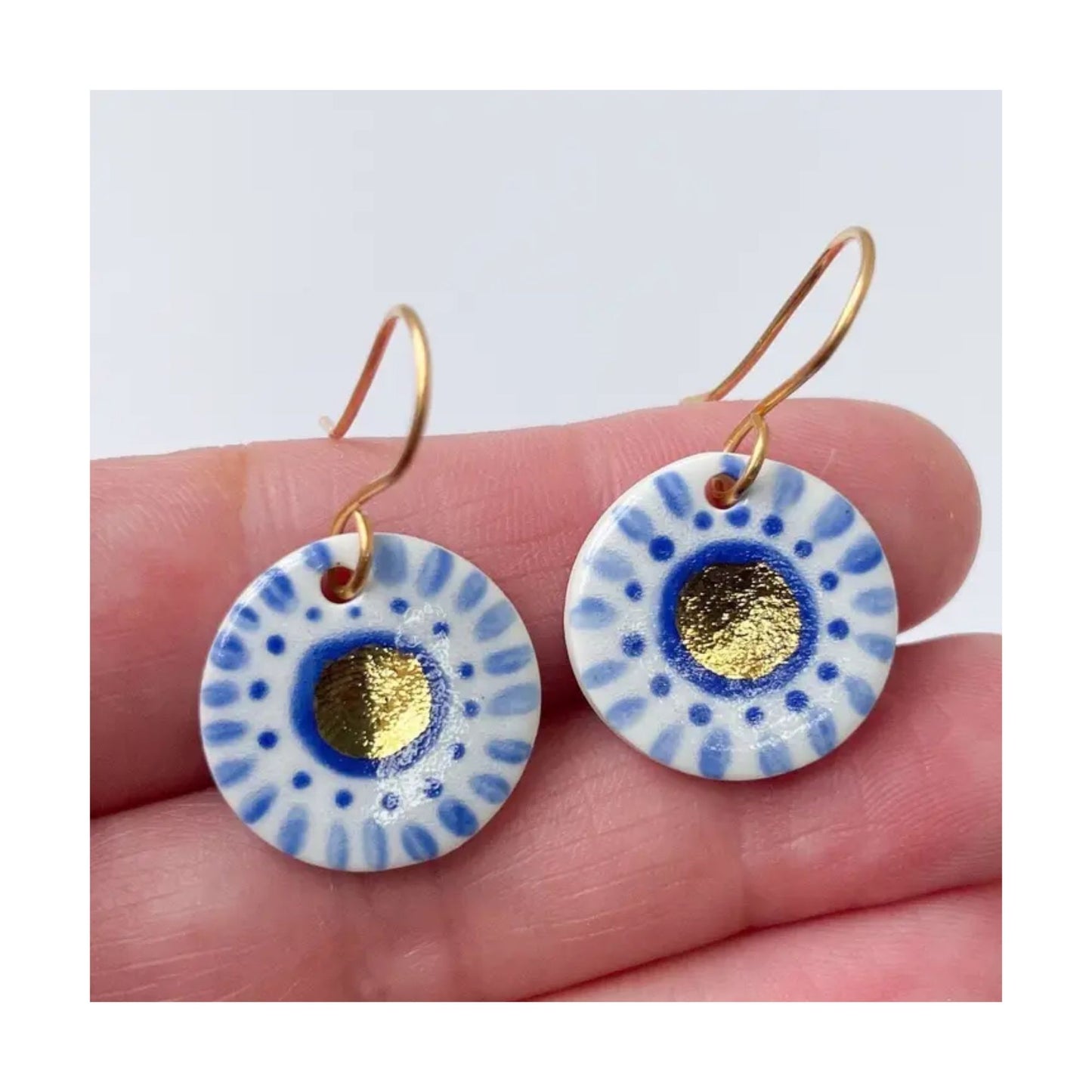 White & Blue Dot Porcelain Earrings