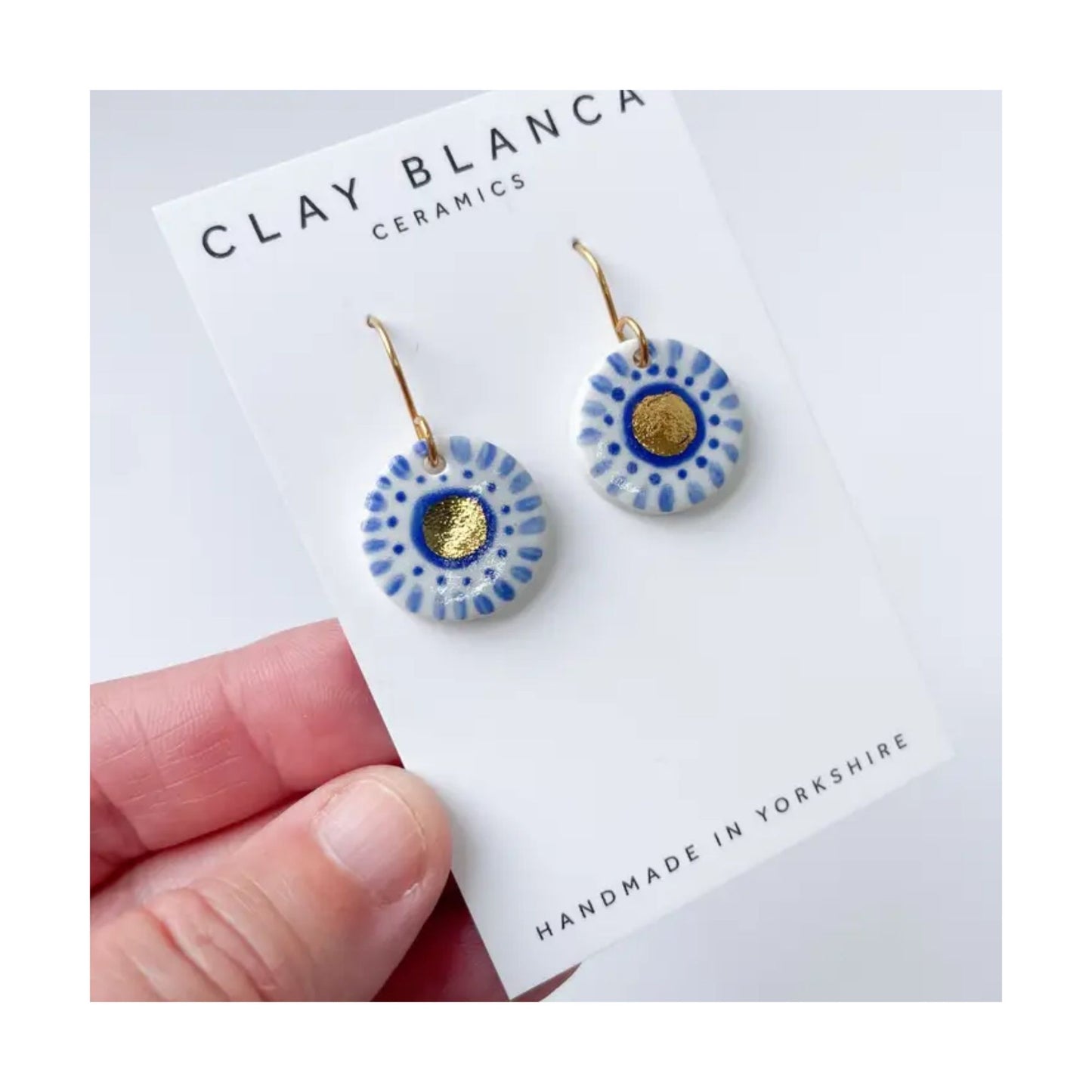 White & Blue Dot Porcelain Earrings