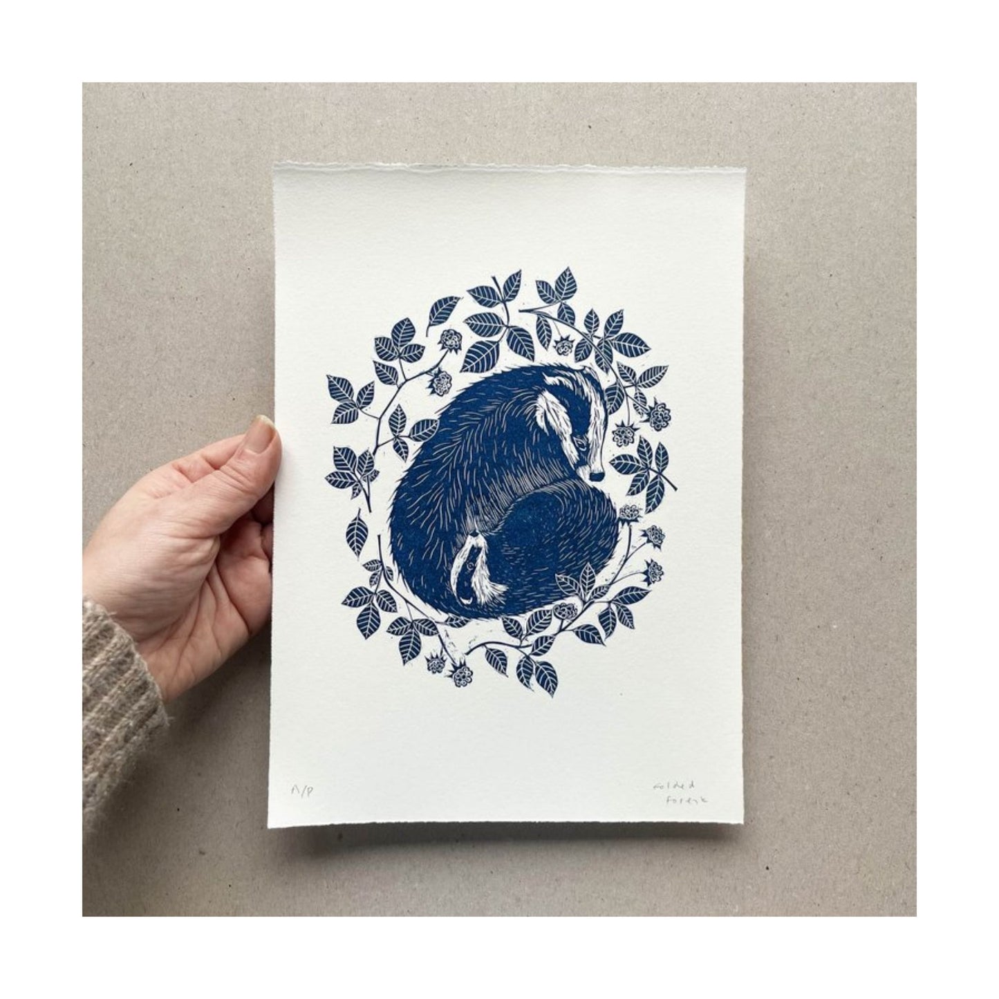 A Winter's Sleep - Badger - Limited Edition Lino Print