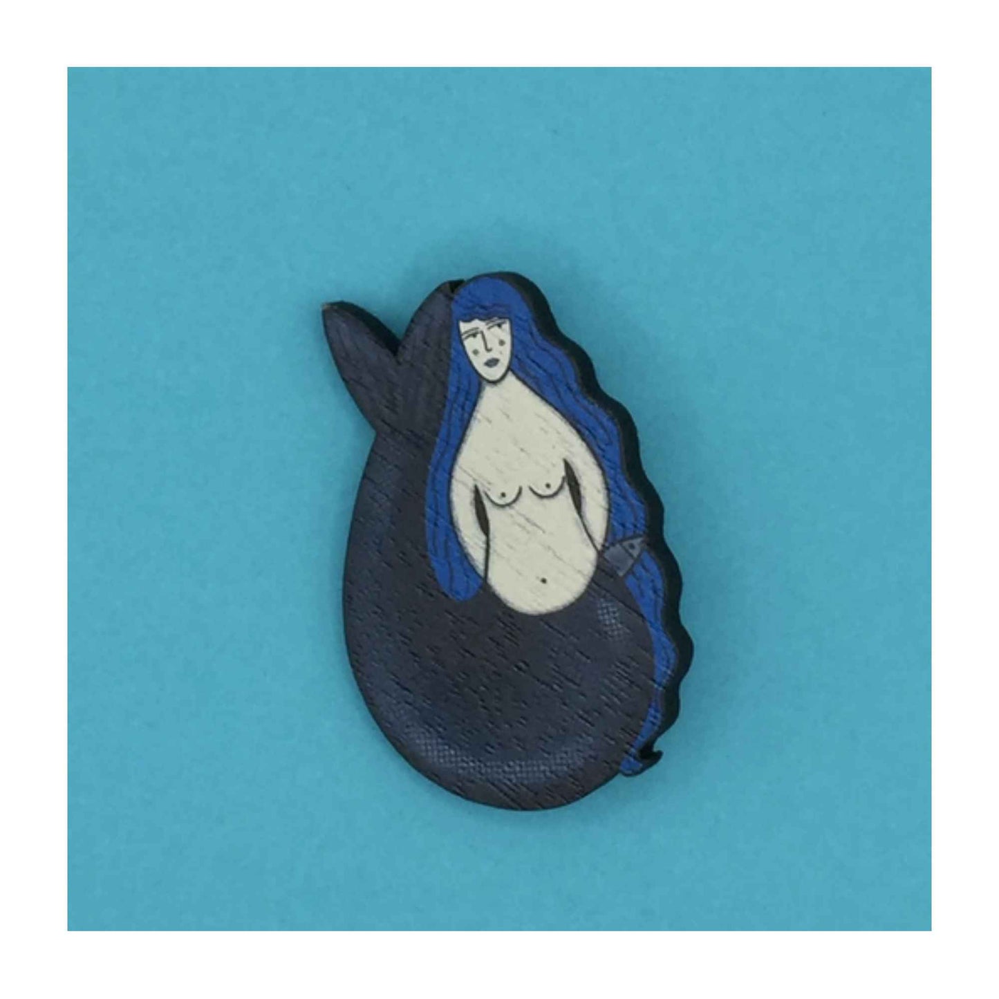 Wooden Mermaid Pin Brooch