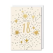  You're 18 card with gold stars and black confetti