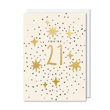  You're 21 card with gold stars and black confetti