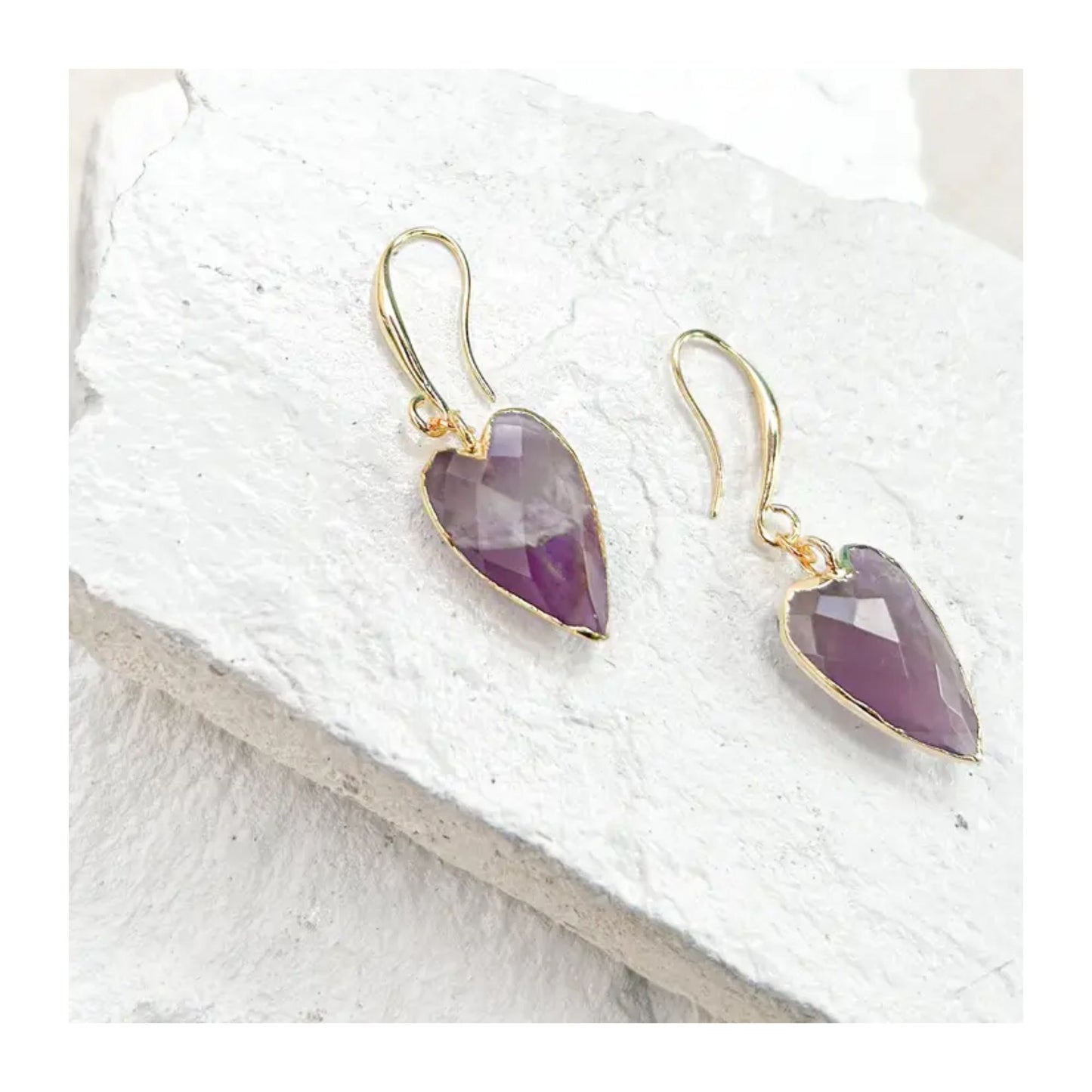 Amethyst Heart Gold Plated Earrings