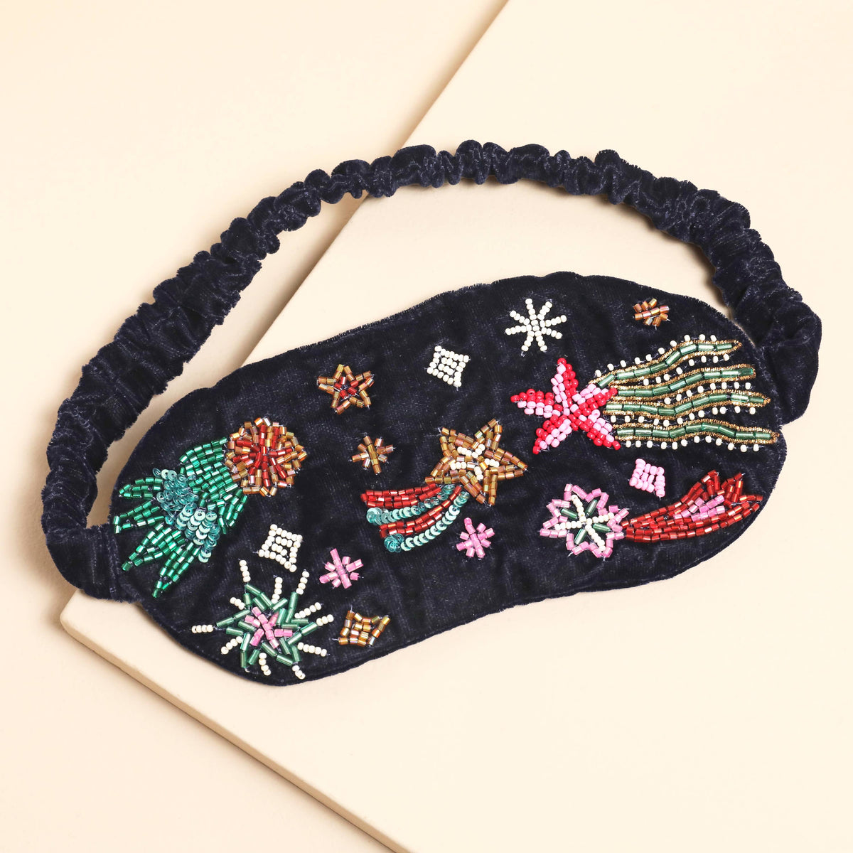 Navy Velvet Shooting Star Beaded Eye Mask